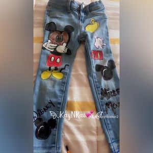 Hand painted jeans . Mickey Mouse kids jeans